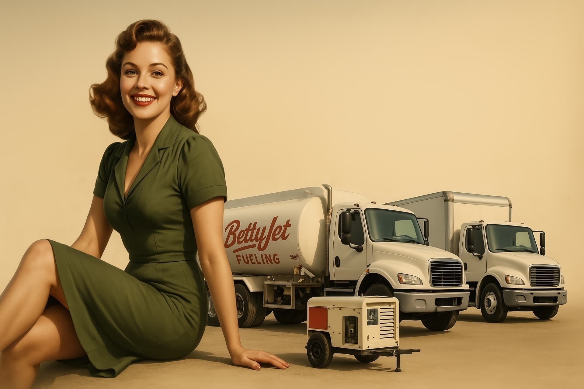 BettyJet Fueling branded hero with pin-up and fuel delivery truck